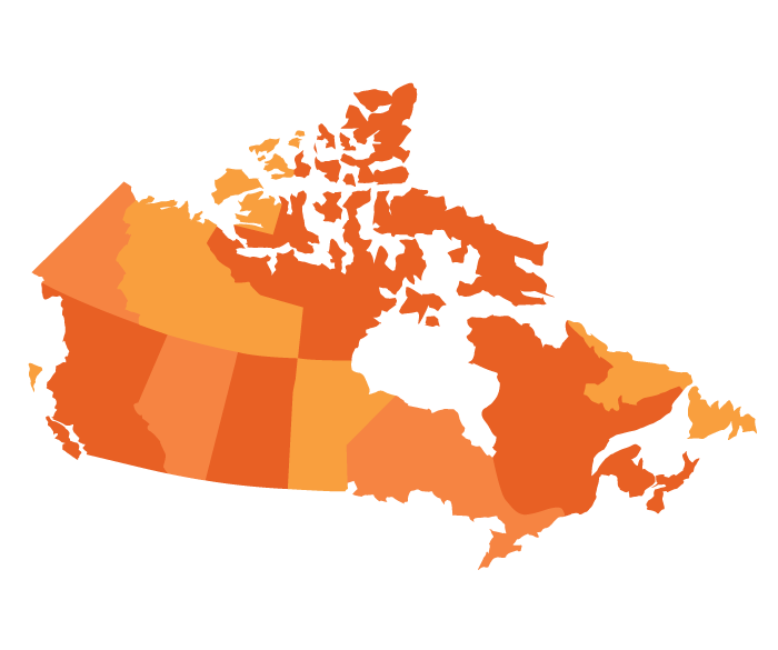 orange, yellow and red map of canada