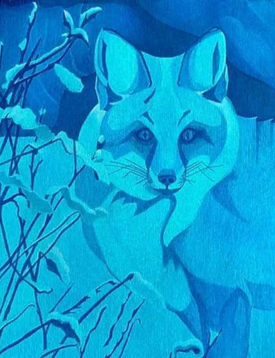 Blue fox painting with acrylic ink
